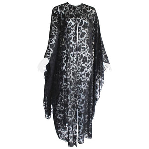 Nina Ricci Couture Black Floral Devoré Silk Kimono Sleeve Caftan Dress