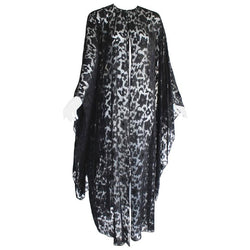 Nina Ricci Couture Black Floral Devoré Silk Kimono Sleeve Caftan Dress