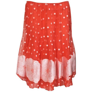 Nina Ricci Tangerine and White Floral Embroidery Silk Skirt