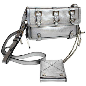 Givenchy Silver Leather Corset Detail Mini Biker Cross Body Chain Bag Purse