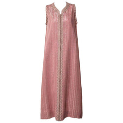 1960s Vintage Moroccan Pink Silver Metallic Sleeveless Caftan Dress
