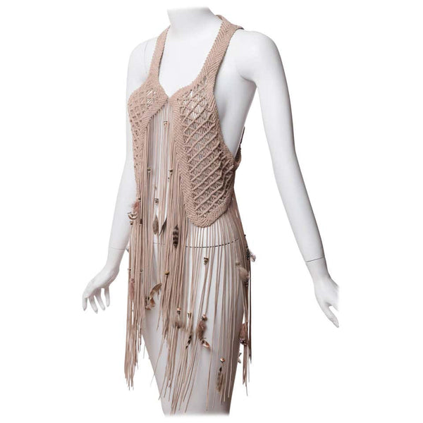 Roberto Cavalli s/s 2011 Leather Macrame Feather Beads Fringe Vest