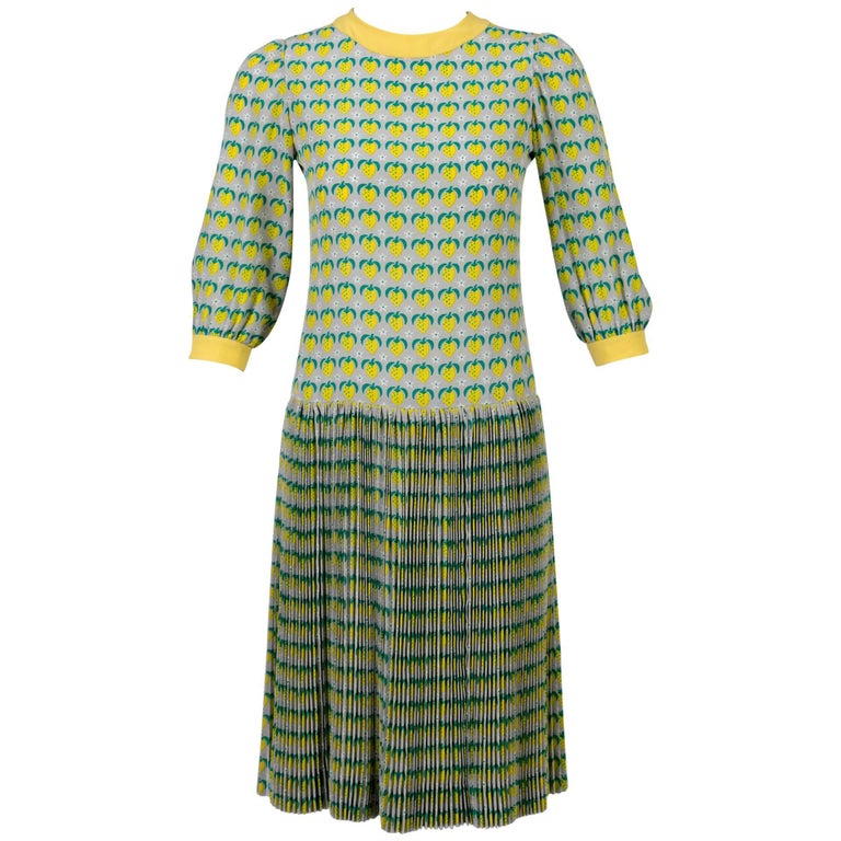 1960s Tiziani Couture by Karl Lagerfeld Lemon Silk Print Dress and Vest Set