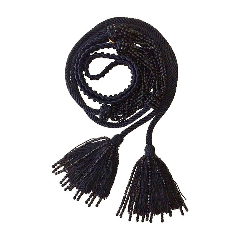 Yves Saint Laurent YSL Black Beaded Rope and Tassel Necklace Belt, 1990s