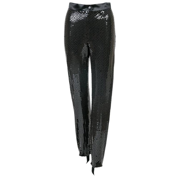 1980s Fabulous Vintage Escada High Waist Black Sequin Stirrup Pants with Tags