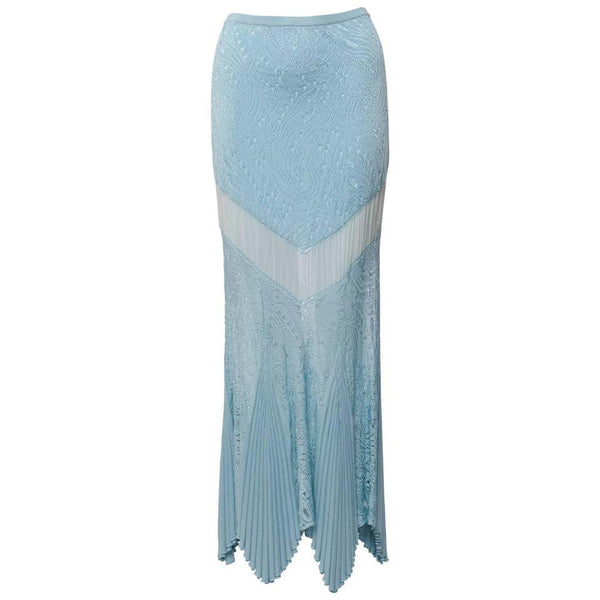 Christian Dior by Galliano Powder Blue Knit Lace Silk Inset Mermaid Skirt