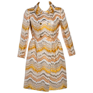 Bill Blass for Maurice Rentner Mod Metallic Zigzag Stripes Coat Dress, 1960s