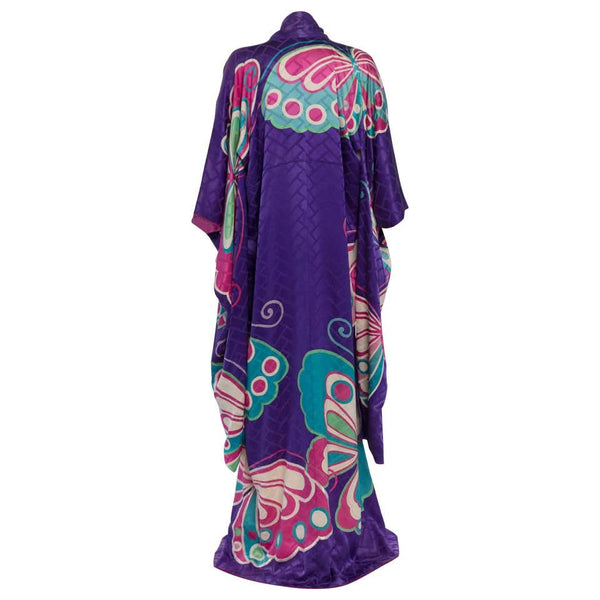 Hanae Mori Couture Att Vintage Purple Silk Butterfly Kimono, 1980s