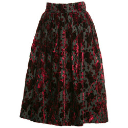 1960s Christian Dior Marc Bohan Demi Couture Red Velvet Florals Silk Skirt
