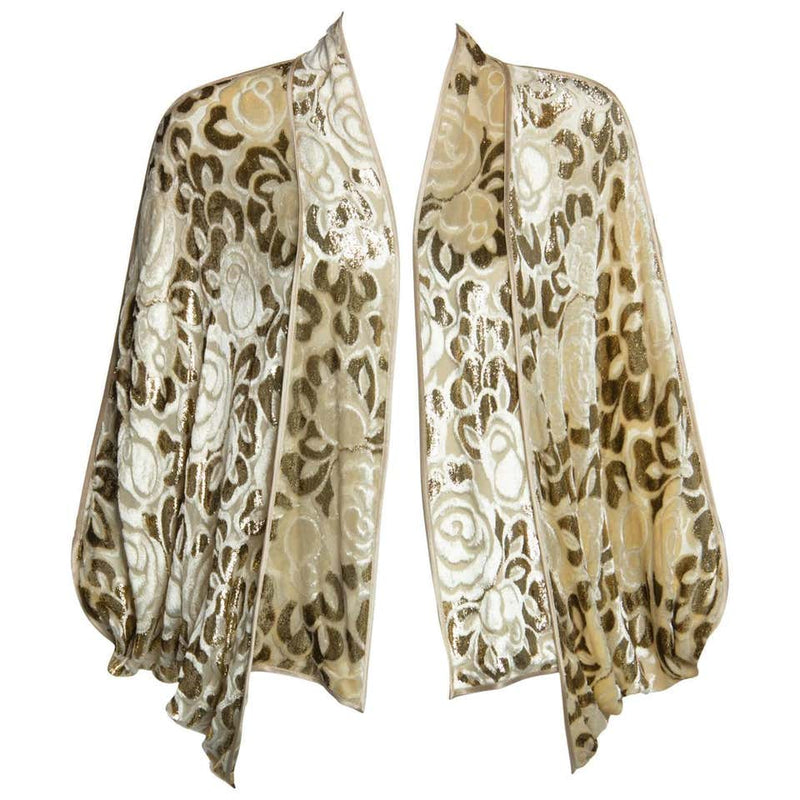 Janice Wainwright Floral Pattern Silk Devoré Velvet Cocoon Jacket Top, 1970s