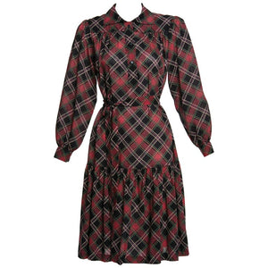1970's Yves Saint Laurent YSL Vintage Lightweight Wool Plaid Dress