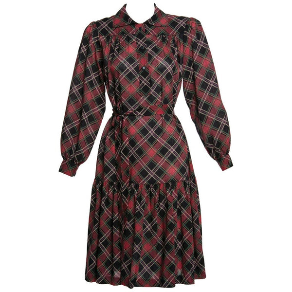 1970's Yves Saint Laurent YSL Vintage Lightweight Wool Plaid Dress