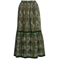 1970s Yves Saint Laurent YSL Green Paisley Challis Wool Russian Peasant Skirt