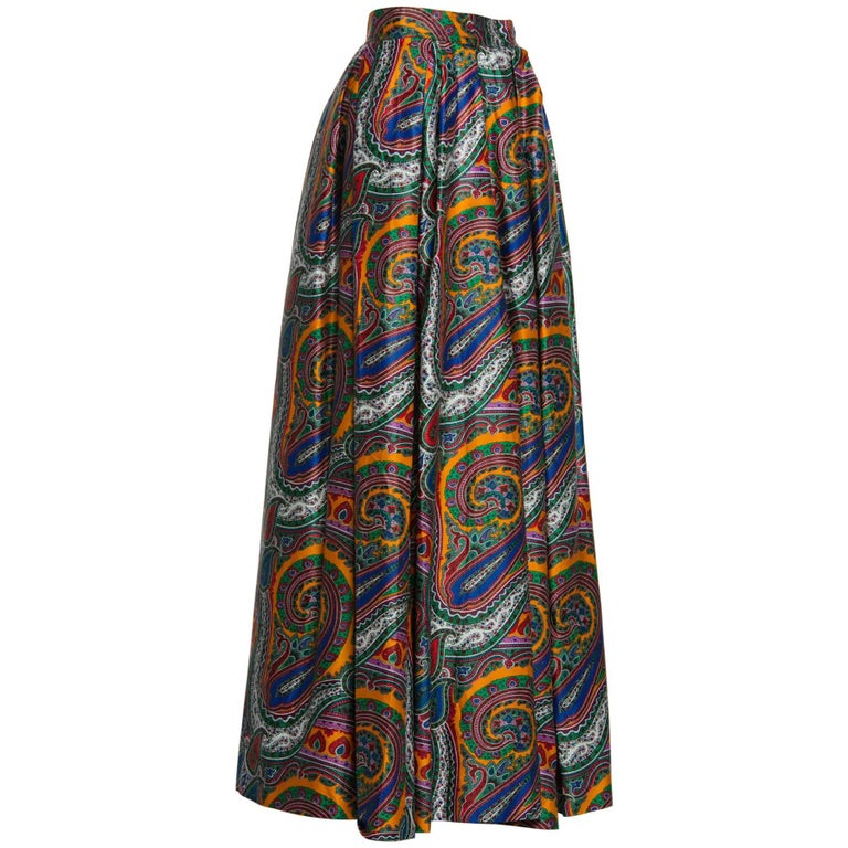 1970s Yves Saint Laurent High Waist Cotton Paisley Peasant Maxi Skirt