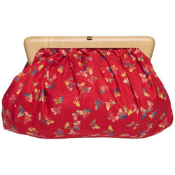 Bottega Veneta Vintage Red Butterfly Print Wood Frame Clutch