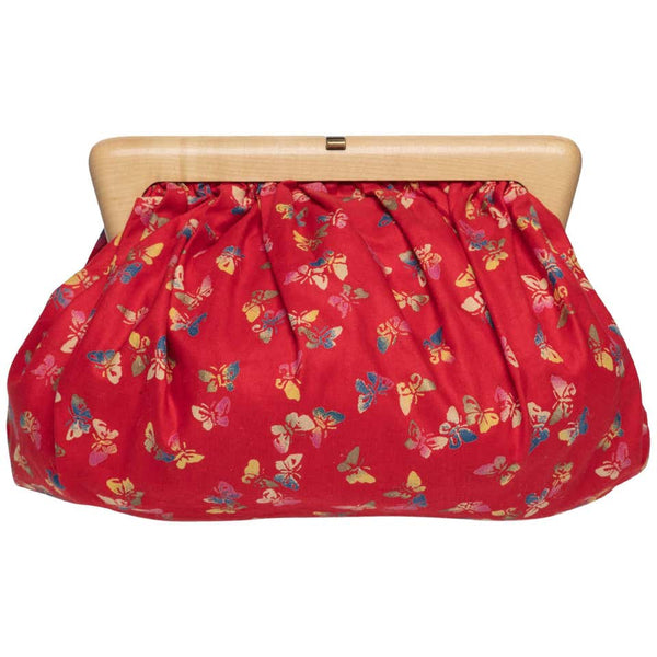 Bottega Veneta Vintage Red Butterfly Print Wood Frame Clutch