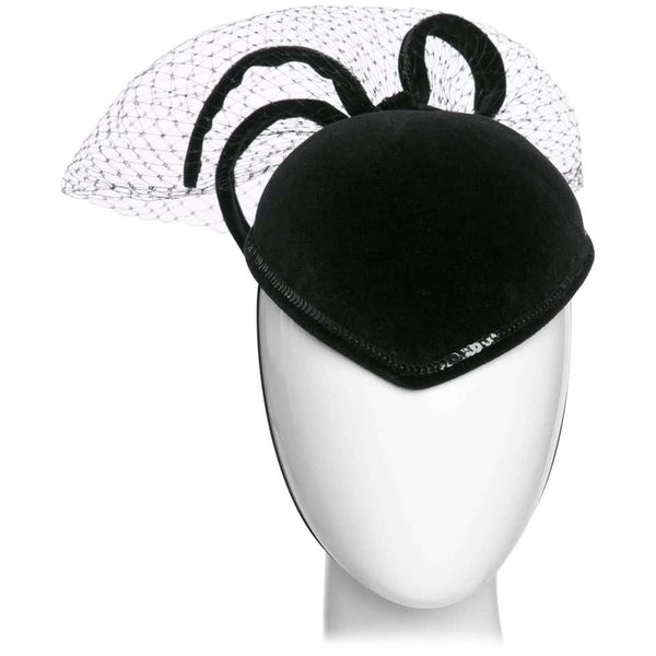 Philip Somerville Vintage Sculpted Little Black Velvet Veil Hat