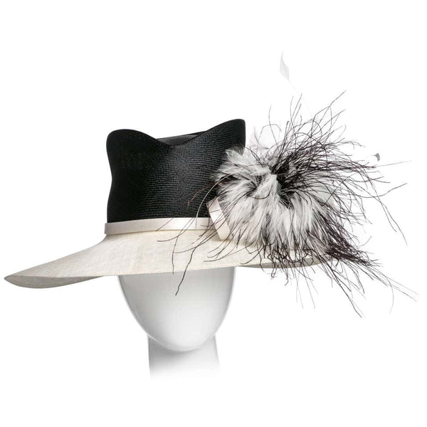 Philip Treacy London Sculptural Ivory Black Feather Bouquet Hat