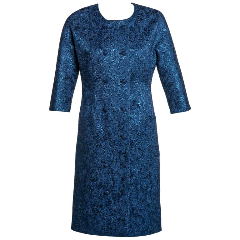Balenciaga Edition Couture Sapphire Blue Matelassé Princess Seam Evening Coat