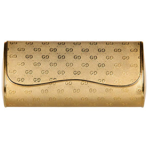 Gucci Gold Metal Logo Hard Shell Clutch Minaudière Bag, 1970s