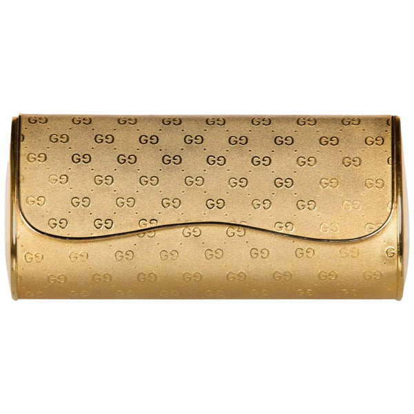 Gucci Gold Metal Logo Hard Shell Clutch Minaudière Bag, 1970s