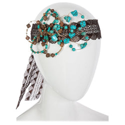 Basha Gold Couture Turquoise Wood Beaded Metal Flower Copper Lace Headpiece
