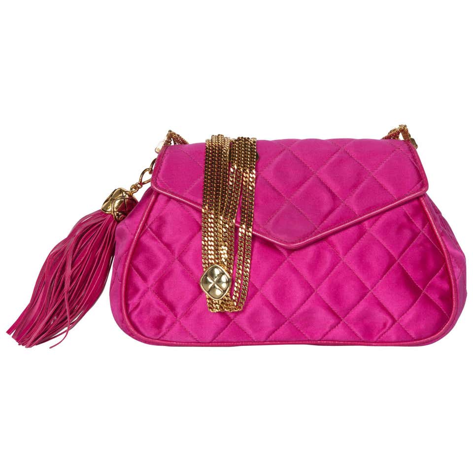 1990s Chanel Pink Quilted Satin Leather Gold Chain Tassel Shoulder Bag –  Basha Gold