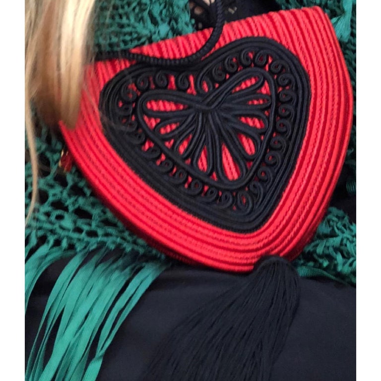 Yves Saint Laurent Red Heart Black Passementerie Tassel Bag, 1980s