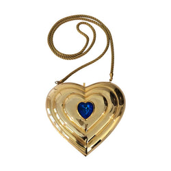 YSL / Yves Saint Laurent Heart Shaped Gold & Sapphire Crystal Minaudiere Bag