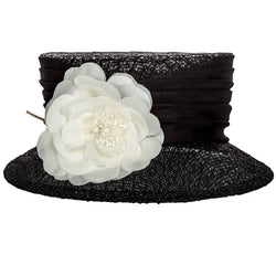 Donna Karan Black Lace Ivory Floral-Accent Majorette Hat