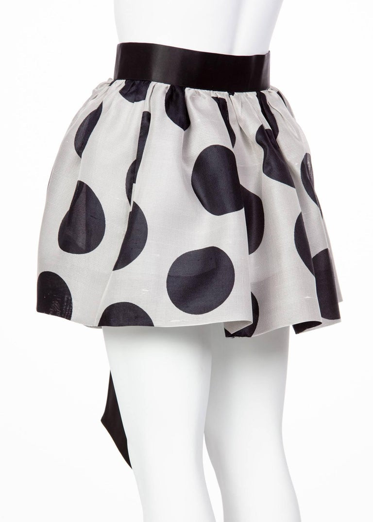 James Purcell Black and Gray Silk Polka Dot Satin Belt Mini Skirt Overlay, 1980s