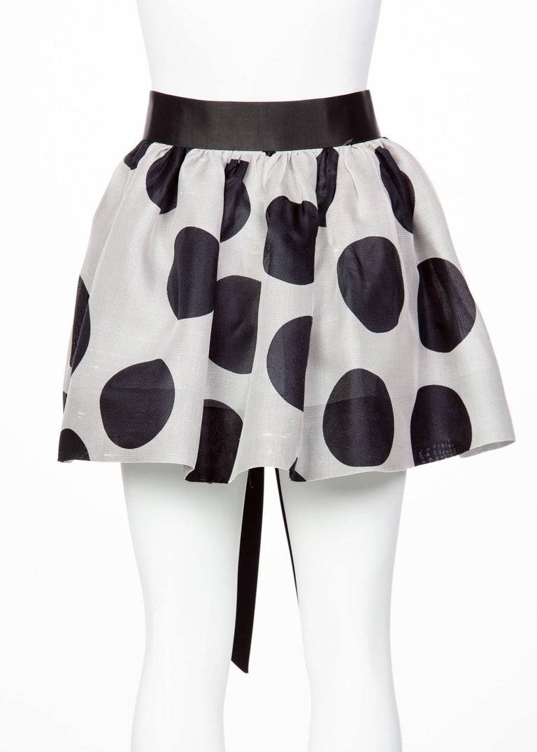 James Purcell Black and Gray Silk Polka Dot Satin Belt Mini Skirt Overlay, 1980s