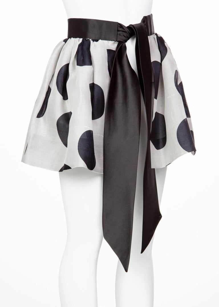 James Purcell Black and Gray Silk Polka Dot Satin Belt Mini Skirt Overlay, 1980s