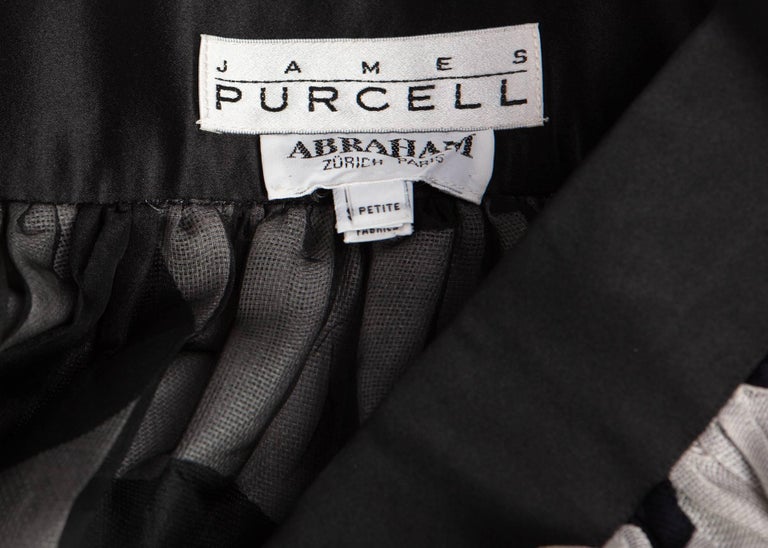 James Purcell Black and Gray Silk Polka Dot Satin Belt Mini Skirt Overlay, 1980s
