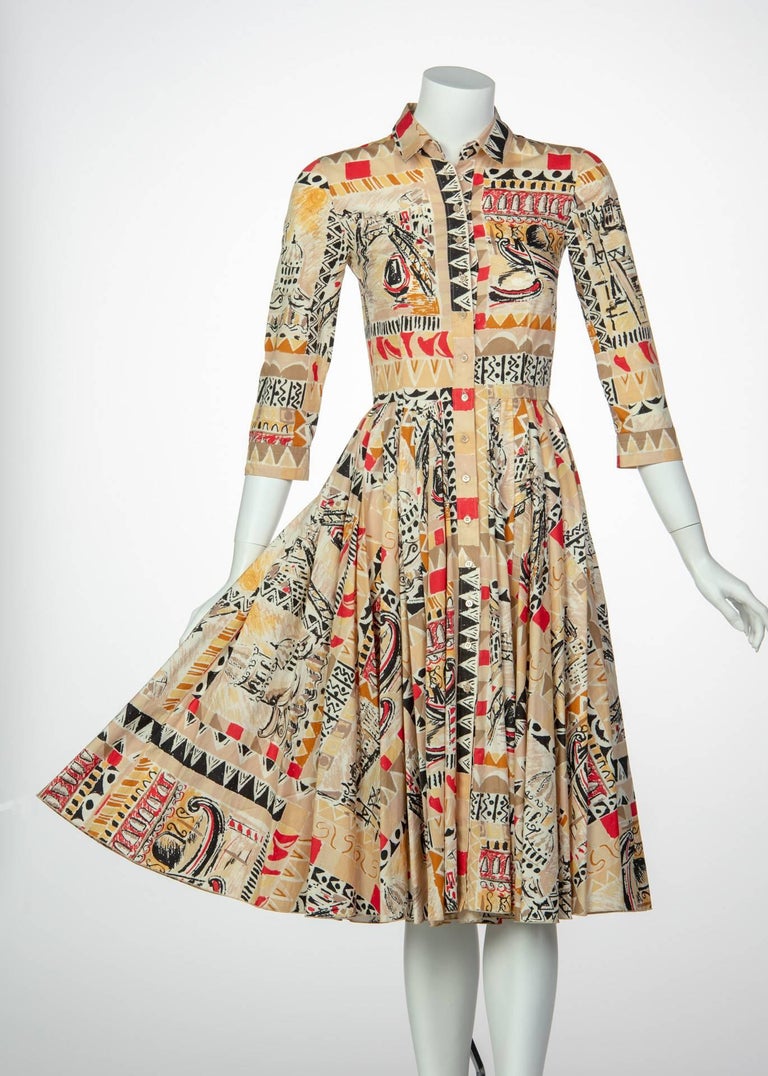 Prada Runway Postcard Print Cotton Dress, Spring 2004 – Basha Gold