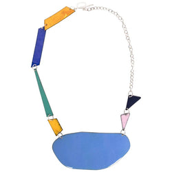 Michel McNabb for Basha Gold Blue Pond Enamel Sterling Silver Chain Necklace