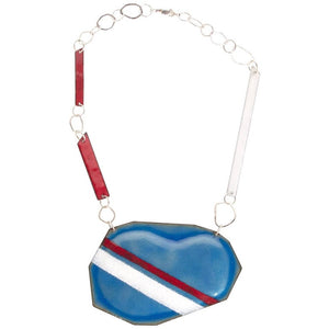Michel McNabb for Basha Gold Blue Bean Sugar Coat Stripe Enamel Silver Necklace