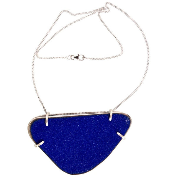 Michel McNabb for Basha Gold Blue Sugar Coat Enamel Silver Cage Necklace