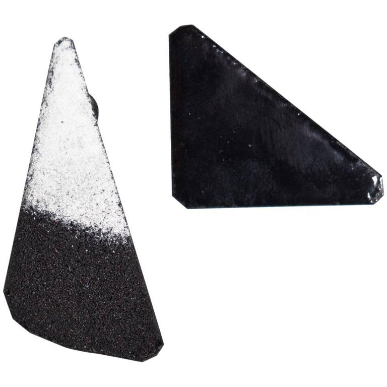 Michel McNabb for Basha Gold Black and White Enamel Triangle Earrings