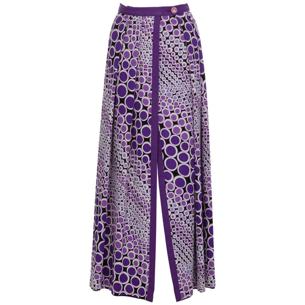Mod Purple and White Polka Dot Maxi Wrap Skirt, 1970s