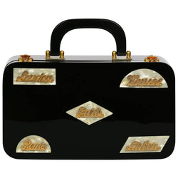 Wilardy Black Lucite Mother of Pearl and Gold Travel Destination Bag,1950s