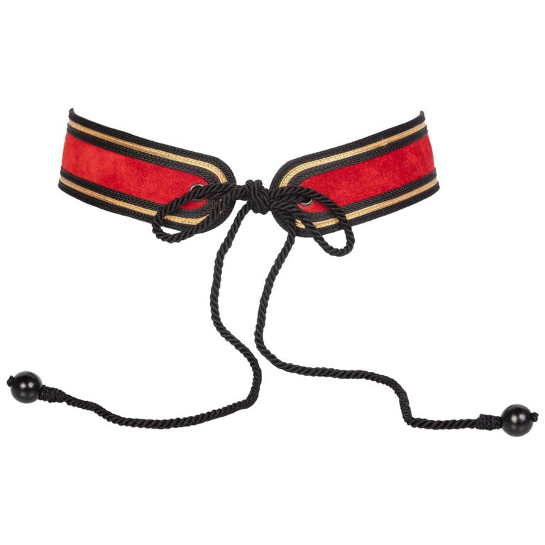 Yves Saint Laurent YSL Russian Collection Red suede Black Gold belt, 1970s