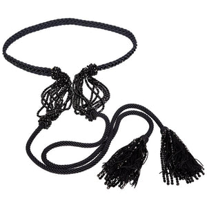 Yves Saint Laurent YSL Black Beaded Rope and Tassel Necklace Belt, 1990s