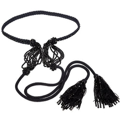 Yves Saint Laurent YSL Black Beaded Rope and Tassel Necklace Belt, 1990s