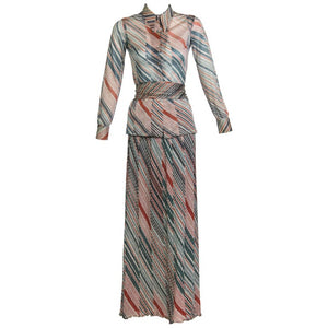 1970s Missoni Diagonal Stripe Lurex Illusion Maxi Skirt and Blouse Set