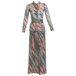 1970s Missoni Diagonal Stripe Lurex Illusion Maxi Skirt and Blouse Set