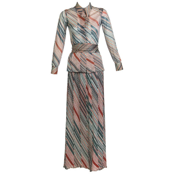 1970s Missoni Diagonal Stripe Lurex Illusion Maxi Skirt and Blouse Set