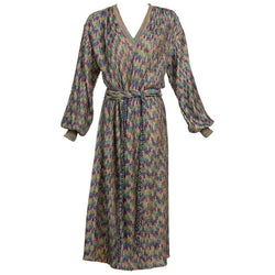 Missoni Multicolored Jewel Tone Metallic Knit Belted Dress, 1970s Basha Gold Missoni Multicolored Jewel Tone Metallic Knit Belted Dress, 1970s Basha Gold