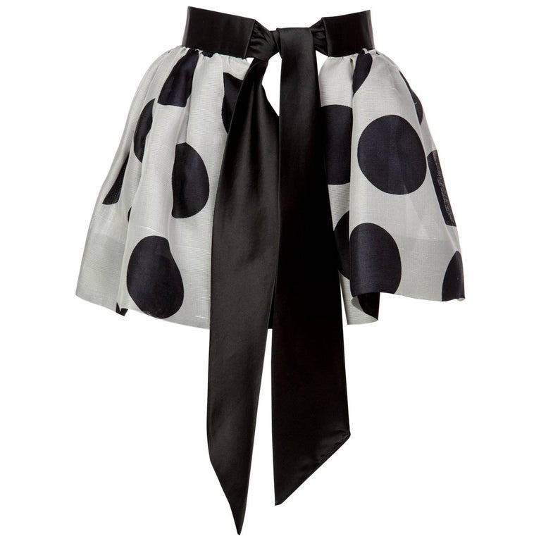 James Purcell Black and Gray Silk Polka Dot Satin Belt Mini Skirt Overlay, 1980s