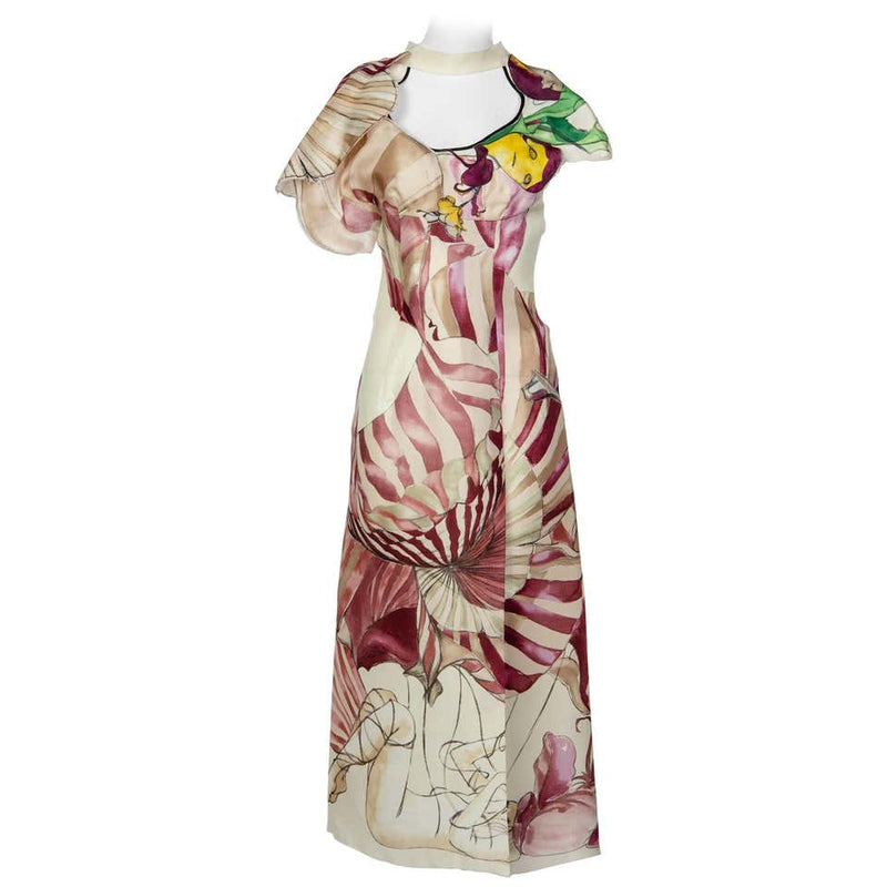 prada printed silk dress Prada Printed Crpe de Chine Dress, Women, Cloudy Gray/black, Size 38